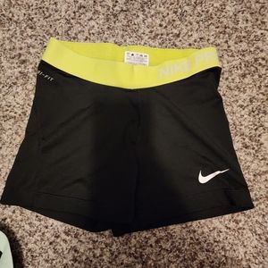 Nike pro shorts black yellow band women's S small gym short 3" athletic cheer